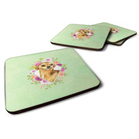 "Caroline's Treasures CK4288FC Chihuahua #1 Green Flowers Foam Set of 4 coasters, Multicolor"