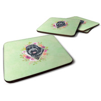 "Caroline's Treasures CK4336FC Russian Black Terrier Green Flowers Foam Set of 4 coasters, Multicolor"
