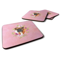 "Caroline's Treasures CK4145FC German Boxer Pink Flowers Foam Set of 4 coasters, Multicolor"
