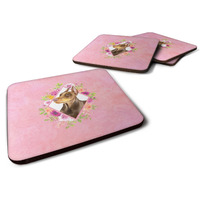 "Caroline's Treasures CK4138FC Doberman Pinscher Pink Flowers Foam Set of 4 coasters, Multicolor"