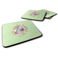"Caroline's Treasures CK4393FC Grey Standard Poodle Green Flowers Foam Set of 4 coasters, Multicolor"