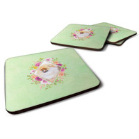 "Caroline's Treasures CK4330FC Pomeranian #2 Green Flowers Foam Set of 4 coasters, Multicolor"