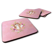 "Caroline's Treasures CK4247FC Cavapoo Pink Flowers Foam Set of 4 coasters, Multicolor"