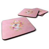 "Caroline's Treasures CK4111FC Akita Pink Flowers Foam Set of 4 coasters, Multicolor"
