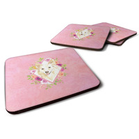"Caroline's Treasures CK4201FC White Collie Pink Flowers Foam Set of 4 coasters, Multicolor"