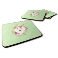 "Caroline's Treasures CK4359FC Fox Terrier Green Flowers Foam Set of 4 coasters, Multicolor"