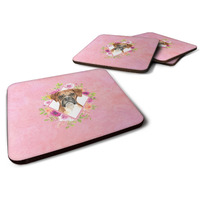 "Caroline's Treasures CK4255FC Boxer Pink Flowers Foam Set of 4 coasters, Multicolor"