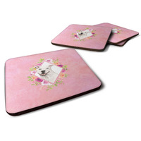 "Caroline's Treasures CK4268FC White Pit Bull Terrier Pink Flowers Foam Set of 4 coasters, Multicolor"