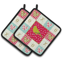 "Caroline's Treasures CK5505PTHD London Canary Love Pair of Pot Holders potholders, Multicolor"