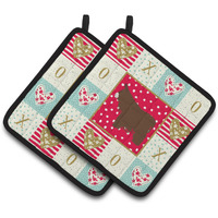 "Caroline's Treasures CK5279PTHD Poitou Poiteuin Donkey Love Pair of Pot Holders potholders, Multicolor"