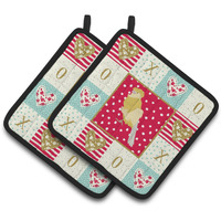 "Caroline's Treasures CK5502PTHD French Curly Canary Love Pair of Pot Holders potholders, Multicolor"