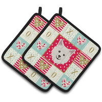 "Caroline's Treasures CK5208PTHD Italian Spitz Love Pair of Pot Holders potholders, Multicolor"