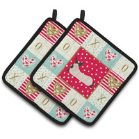 "Caroline's Treasures CK5394PTHD California White Rabbit Love Pair of Pot Holders potholders, Multicolor"