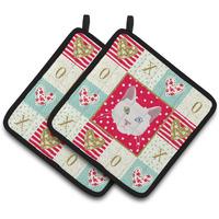 "Caroline's Treasures CK5123PTHD Khao Manee Cat Love Pair of Pot Holders potholders, Multicolor"