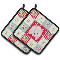 "Caroline's Treasures CK5181PTHD American Eskimo Love Pair of Pot Holders potholders, Multicolor"