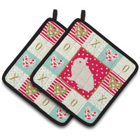 "Caroline's Treasures CK5391PTHD Hermelin Rabbit Love Pair of Pot Holders potholders, Multicolor"