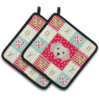 "Caroline's Treasures CK5238PTHD Small Greek Domestic Dog Love Pair of Pot Holders potholders, Multicolor"