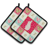 "Caroline's Treasures CK5392PTHD New Zealand White Rabbit Love Pair of Pot Holders potholders, Multicolor"