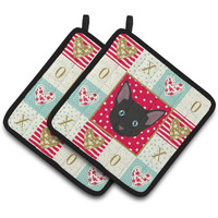 "Caroline's Treasures CK5155PTHD Russian White Black Cat Love Pair of Pot Holders potholders, Multicolor"