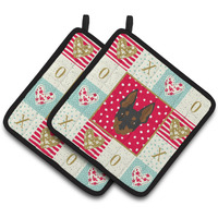 "Caroline's Treasures CK5198PTHD English Toy Terrier Love Pair of Pot Holders potholders, Multicolor"