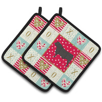 "Caroline's Treasures CK5255PTHD Black Angus Cow Love Pair of Pot Holders potholders, Multicolor"