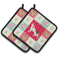 "Caroline's Treasures CK5633PTHD Korean Bobtail Cat Love Pair of Pot Holders potholders, Multicolor"