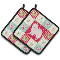 "Caroline's Treasures CK5808PTHD American Eskimo Love Pair of Pot Holders potholders, Multicolor"