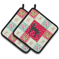 "Caroline's Treasures CK5620PTHD Black German Rex Cat Love Pair of Pot Holders potholders, Multicolor"