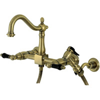 Kingston Brass KS1263PKLBS Duchess Wall Mount Bridge Kitchen Faucet with Brass Sprayer, Vintage Brass