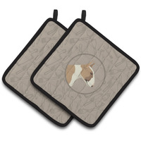 "Caroline's Treasures CK2175PTHD Fawn and White Bull Terrier in The Kitchen Pair of Pot Holders potholders, Multicolor"
