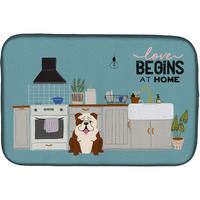 "Caroline's Treasures Brindle White English Bulldog Kitchen Scene dish-drying-mats, 14 x 21, Multicolor"
