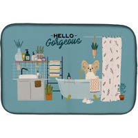 "Caroline's Treasures CK7499DDM Sable White Papillon in Bathtub dish-drying-mats, 14 x 21, Multicolor"
