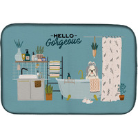 "Caroline's Treasures CK7507DDM Silver White Shih Tzu in Bathtub dish-drying-mats, 14 x 21, Multicolor"