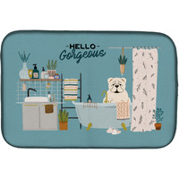 "Caroline's Treasures CK7545DDM White English Bulldog in Bathtub dish-drying-mats, 14 x 21, Multicolor"