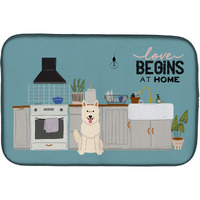 "Caroline's Treasures CK7749DDM White German Shepherd Kitchen Scene dish-drying-mats, 14 x 21, Multicolor"