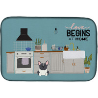 "Caroline's Treasures Black White French Bulldog Kitchen Scene dish-drying-mats, 14 x 21, Multicolor"