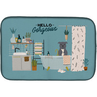 "Caroline's Treasures Blue Staffordshire Bull Terrier in Bathtub dish-drying-mats, 14 x 21, Multicolor"