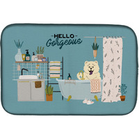 "Caroline's Treasures CK7562DDM White Chow in Bathtub dish-drying-mats, 14 x 21, Multicolor"