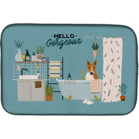 "Caroline's Treasures CK7557DDM Red White Bull Terrier in Bathtub dish-drying-mats, 14 x 21, Multicolor"