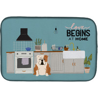 "Caroline's Treasures Fawn White English Bulldog Kitchen Scene dish-drying-mats, 14 x 21, Multicolor"