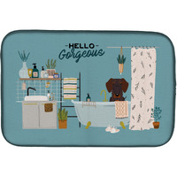 "Caroline's Treasures Chocolate Wire Haired Dachshund in Bathtub dish-drying-mats, 14 x 21, Multicolor"