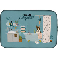 "Caroline's Treasures CK7558DDM Dark Brindle Bull Terrier in Bathtub dish-drying-mats, 14 x 21, Multicolor"