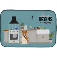 "Caroline's Treasures CK7839DDM Red White Bull Terrier Kitchen Scene dish-drying-mats, 14 x 21, Multicolor"