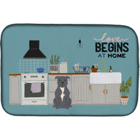 "Caroline's Treasures Blue Staffordshire Bull Terrier Kitchen Scene dish-drying-mats, 14 x 21, Multicolor"