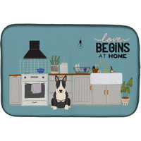 "Caroline's Treasures CK7837DDM Black White Bull Terrier Kitchen Scene dish-drying-mats, 14 x 21, Multicolor"