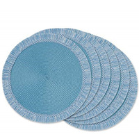 DII Storm Blue Round Fringed Placemat Set of 6