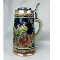 Jiallo 32052 Ceramic Stein with SoLid Flat Lid  Pewter