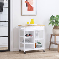 Wc Redmon 5240WHPN Mobile Kitchen Shelves Single Drawer cutting Board Towel Bar Uint with Wine glass & Bottle Holder, Woodgrain Top White Base