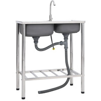 vidaXL Camping Sink Double Basins with Tap Stainless Steel
