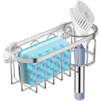 Yazoni 2-in-1 Sponge Holder for Kitchen Sink, Suction Cup Rack/Caddy, No Drill Rustproof Organizer for Place Dishwashing Brush Soap (Silver)